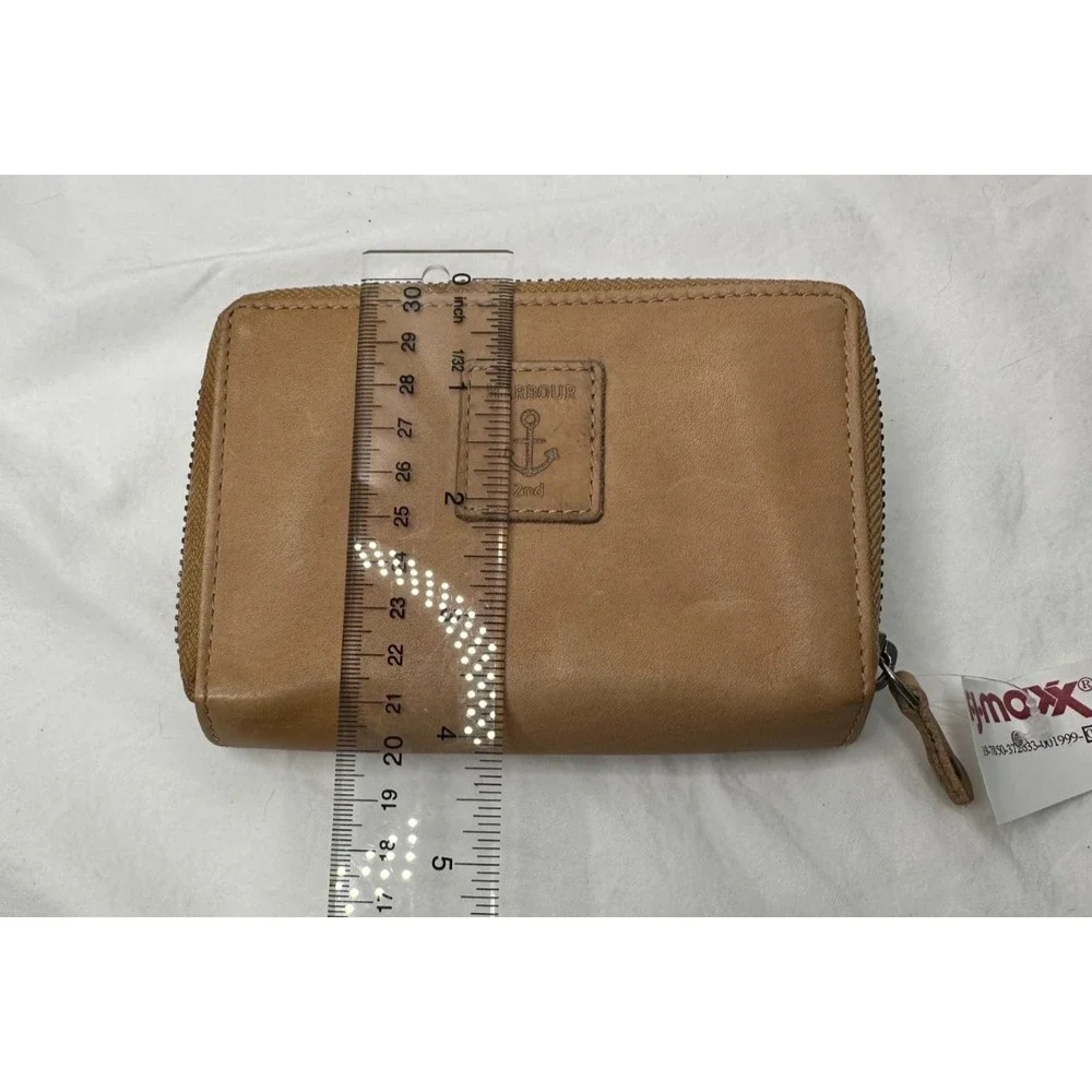 New Harbour 2nd Tan Leather Wallet Zip Around Weave Tri Fold‎ Multi Pocket